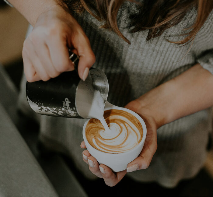 Coffee poured at a nearby Canary Wharf café